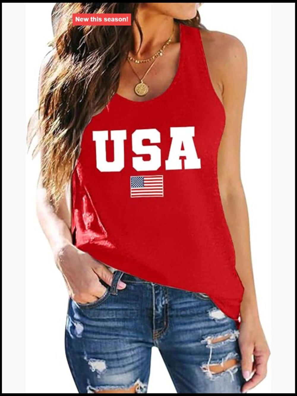 4th of July USA Flag Sleeveless Racerback Tank Top Women Patriotic Graphic Tee